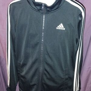 Adidas Black and White Zip Up Jacket with Signature Stripes